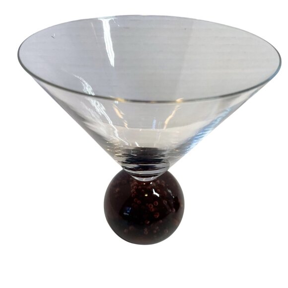 Handcrafted Clear Glass Martini Glasses With Bubble-Infused Red Orb Base - Set O - Picture 3 of 9
